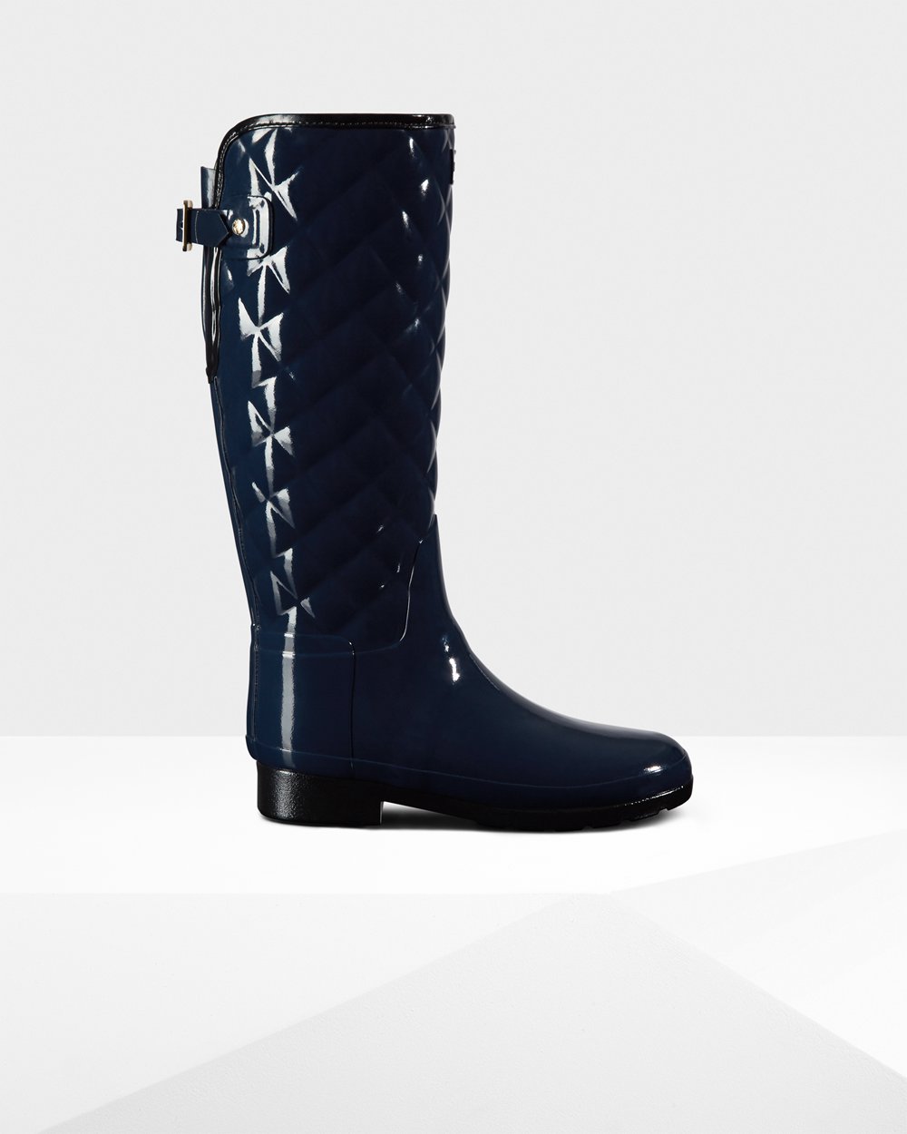 Botas De Altas Hunter Mujer Refined Adjustable Quilted Gloss - Azul Marino - Argentina 9263OJDPC